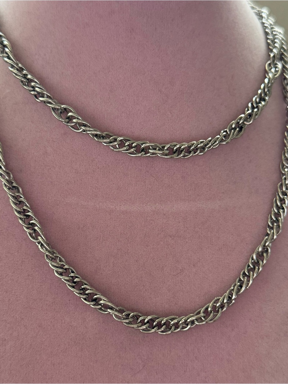 Silver tone Twisted Rope Chain Necklace - Picture 2 of 4